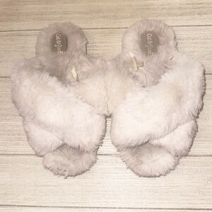 Cat & Jack Fuzzy faux fur criss cross slippers